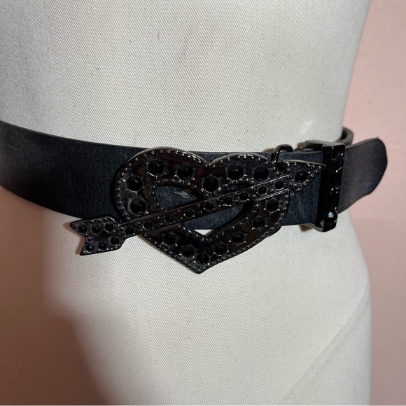 Betsey Johnson 1990 Y2K Vintage Black Leather Studded Goth Victorian Heart Belt - Picture 7 of 17